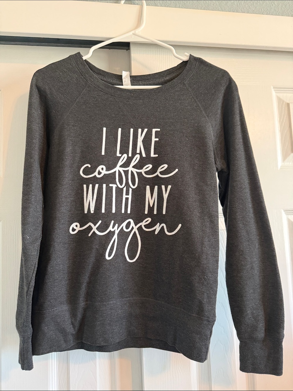 Charcoal Graphic Crewneck Sweatshirt - I Like Coffee With My Oxygen